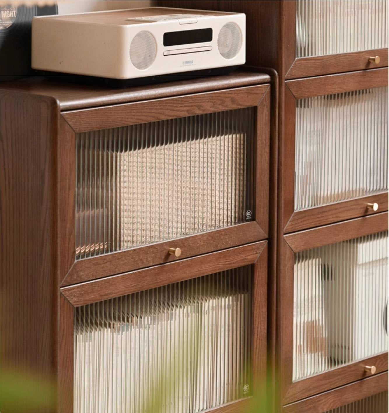 Oak Solid Wood Modern Glass Bookcase Combination