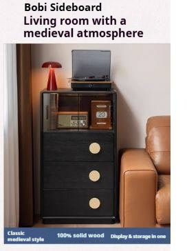 Ash Solid Wood Black Floor Standing Side Cabinet