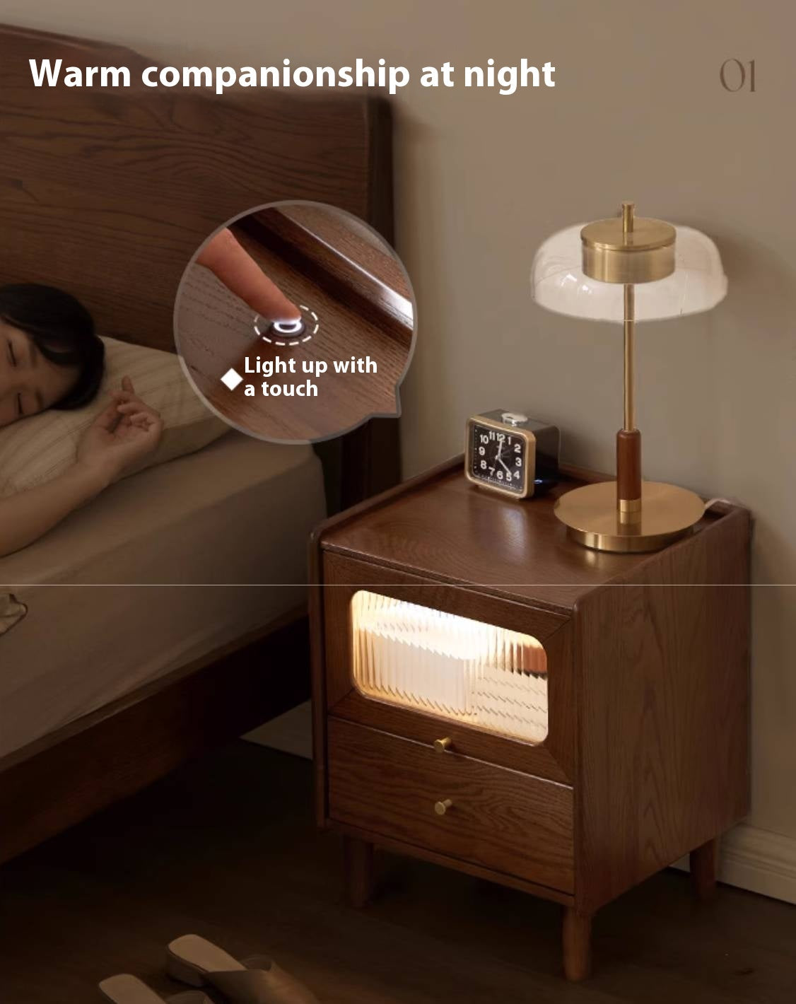 Oak Solid Wood Modern Style Nightstand