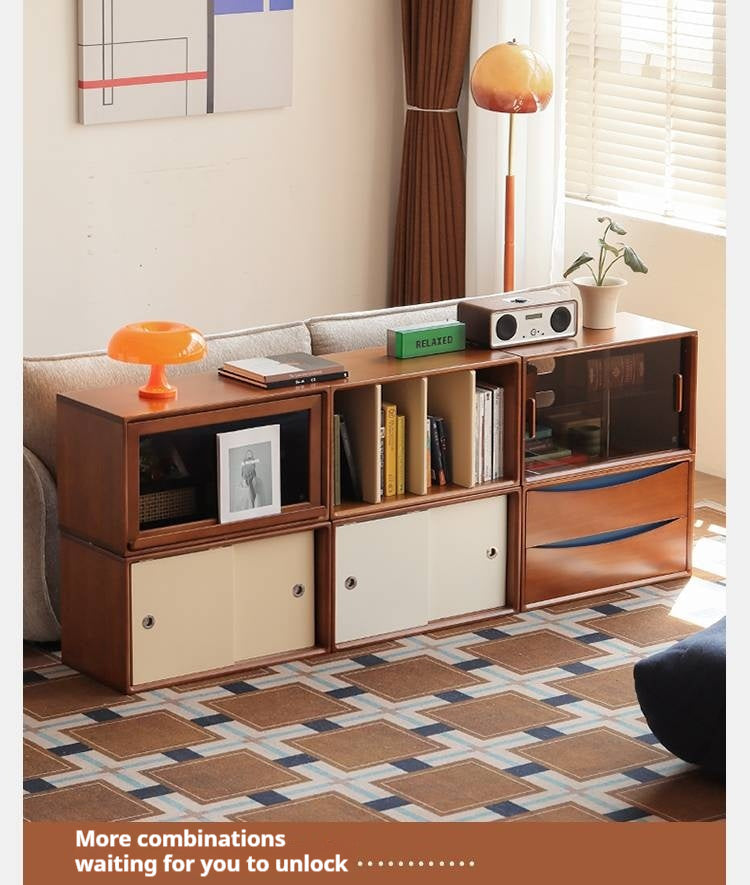 Poplar Solid Wood TV Cabinet Antique Style Module Combination.