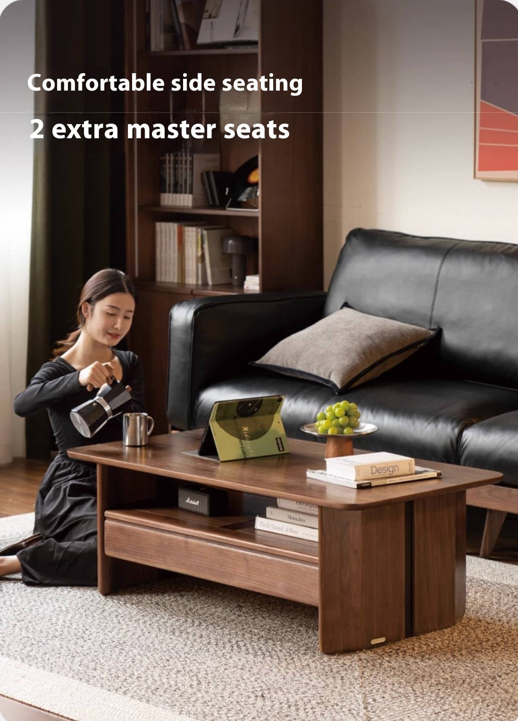 Black Walnut Solid Wood Rock Plate Coffee Table