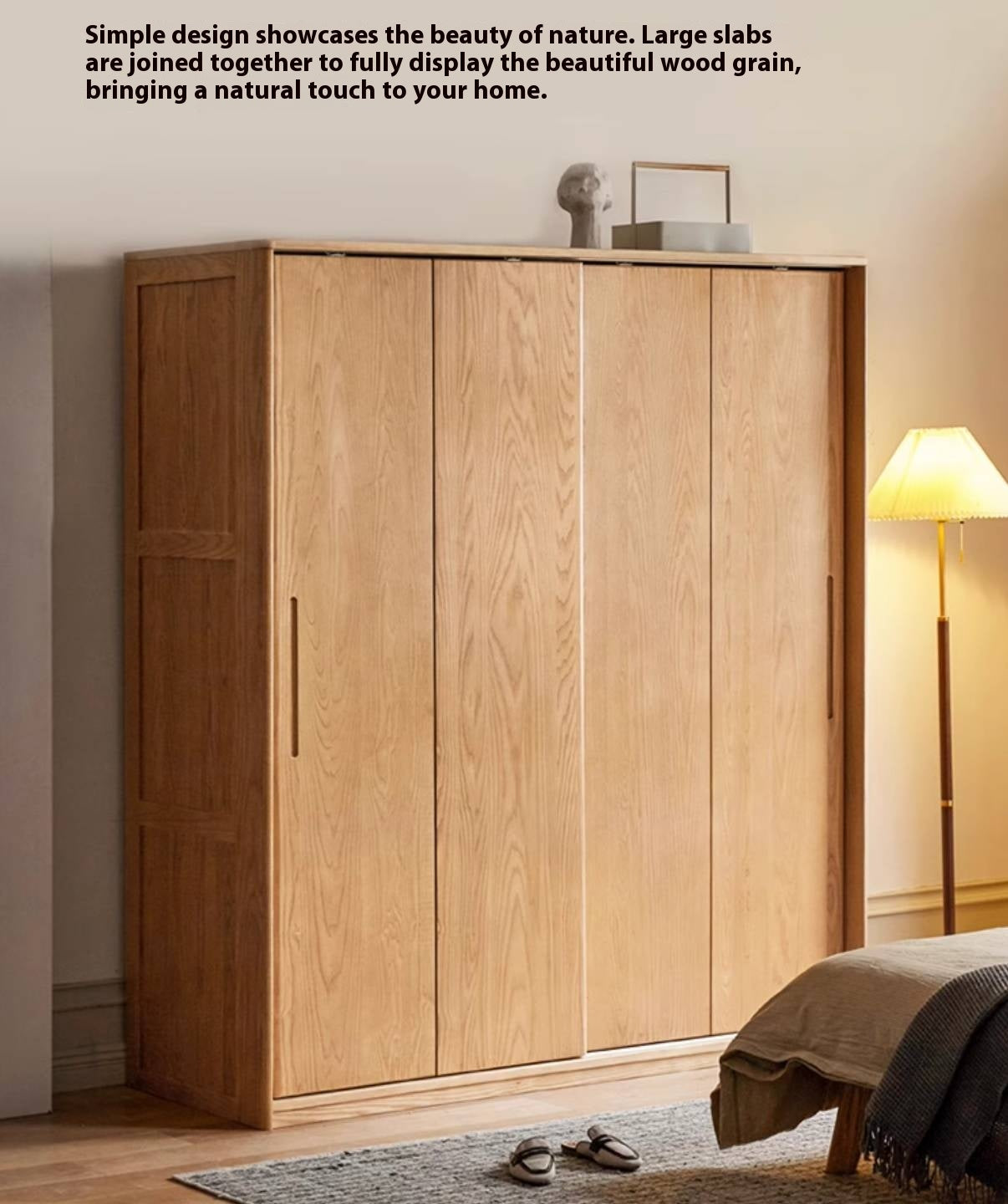 Oak, Ash Solid Wood Wardrobe With Sliding Doors.