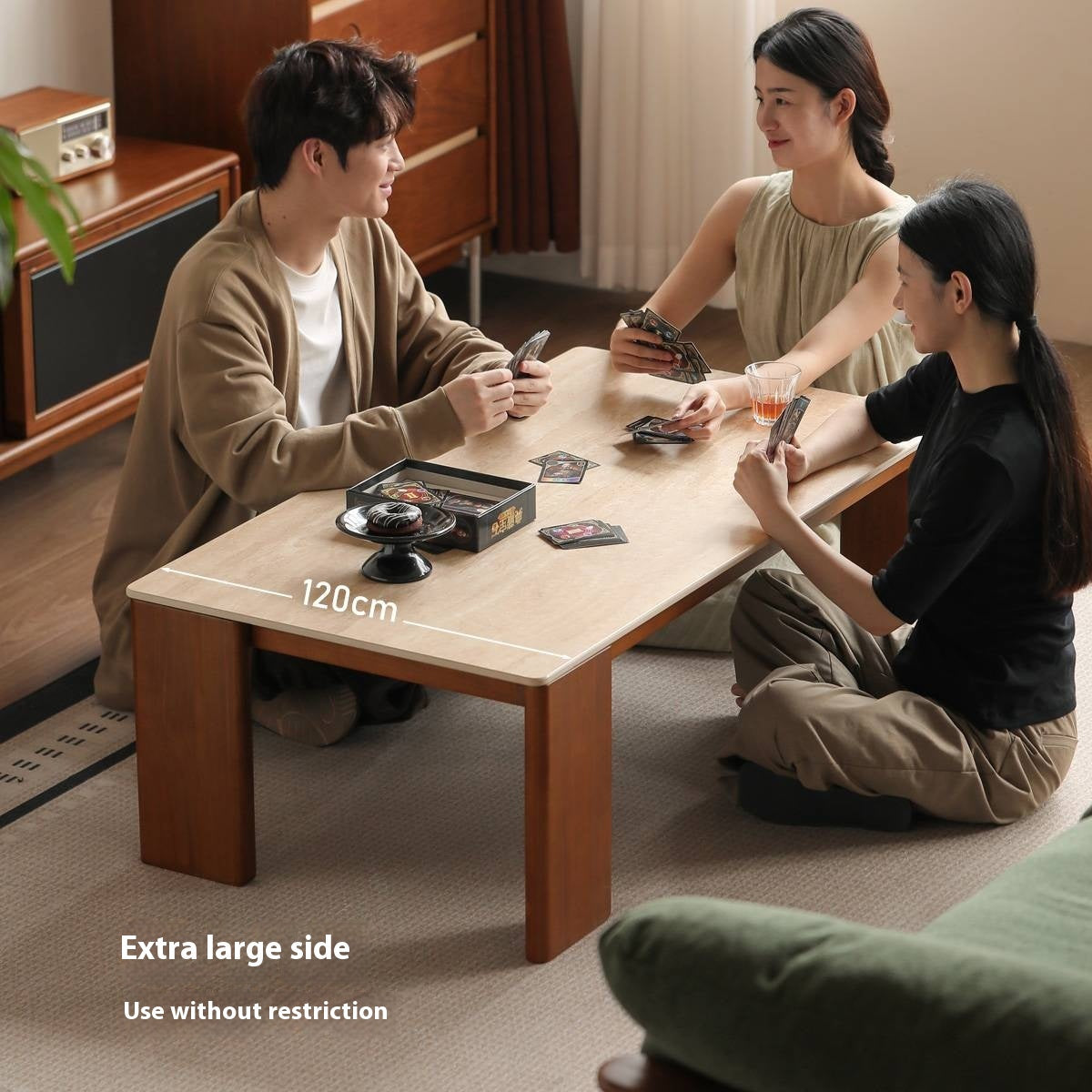 Poplar Solid Wood Medieval Style Rock Plate Coffee Table