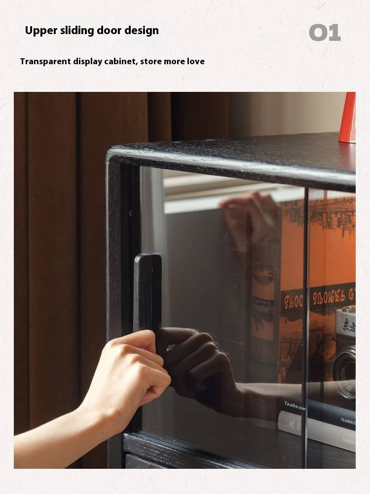 Ash Solid Wood Black Floor Standing Side Cabinet