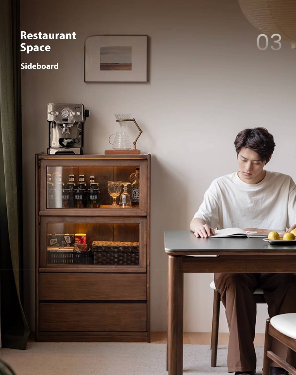 Black Walnut Solid Wood Modern Style Side Cabinet