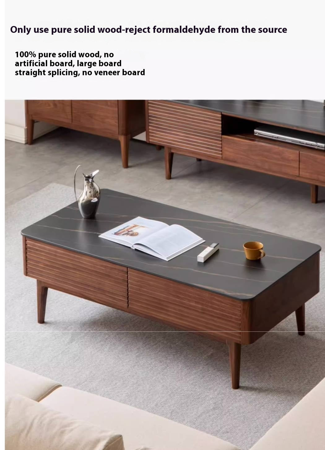 Sandalwood, Black Walnut Solid Wood Rock Plate Tea Table