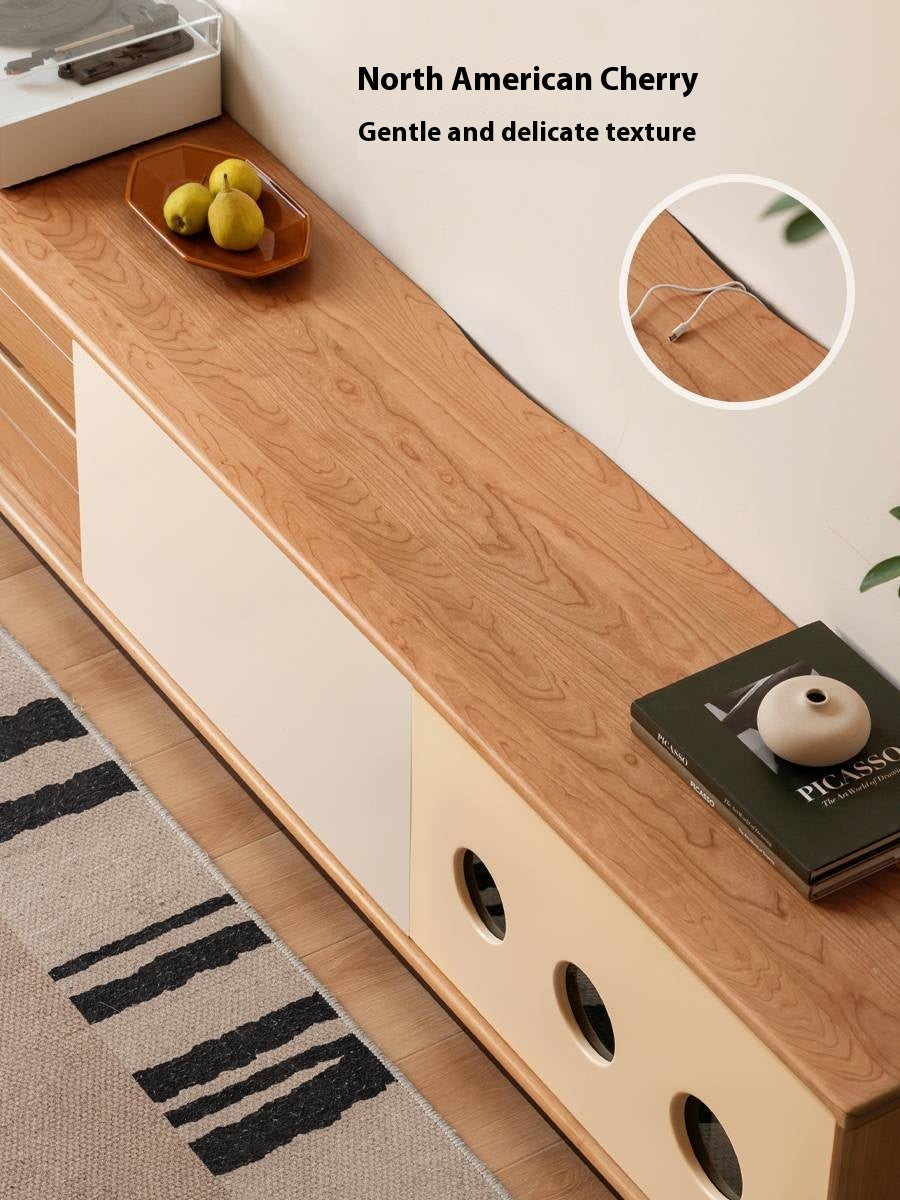 Cherry Solid Wood Antique Colored Floor TV Stand