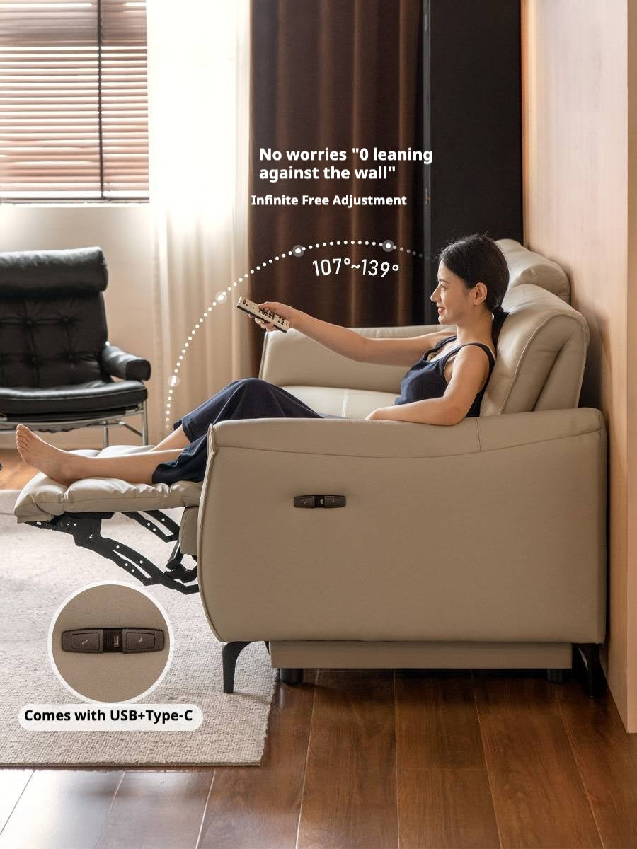 Leather Top Layer Cowhide Retractable Electric Sofa