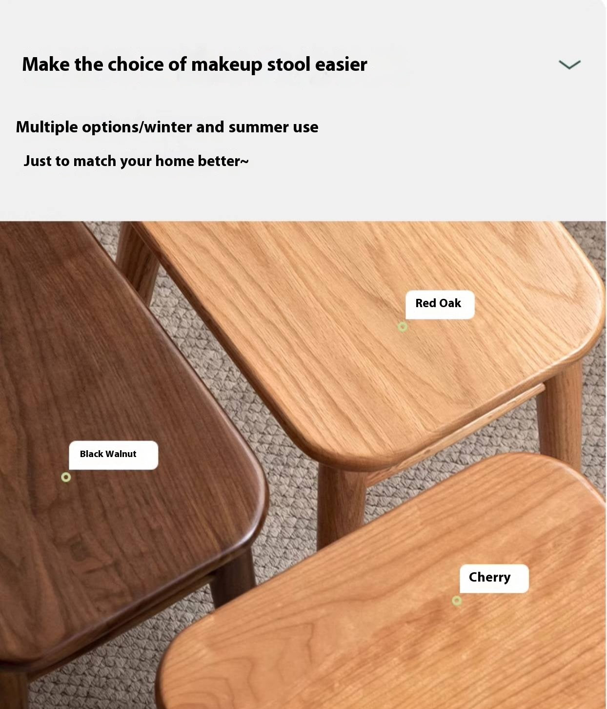 Black Walnut, Oak, Cherry, Rubberwood, Sandalwood Solid Wood Dressing Stool