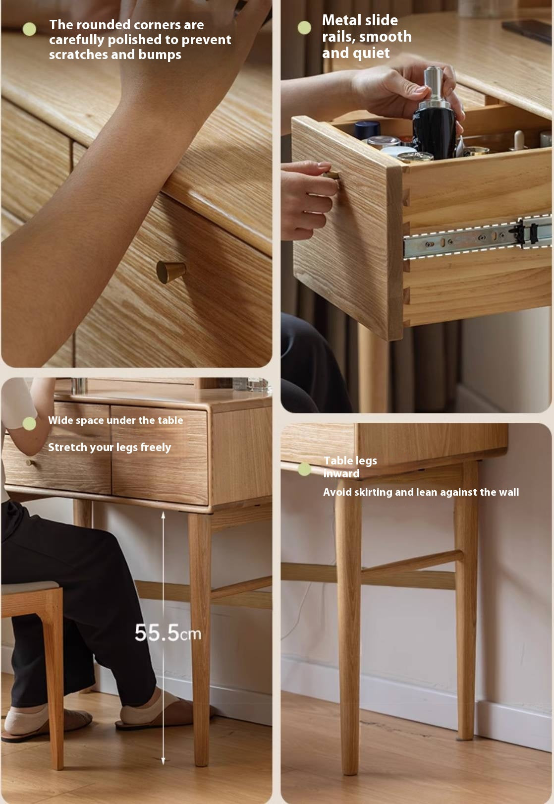 Ash Solid Wood Modern Style Dressing Table Multi Functional