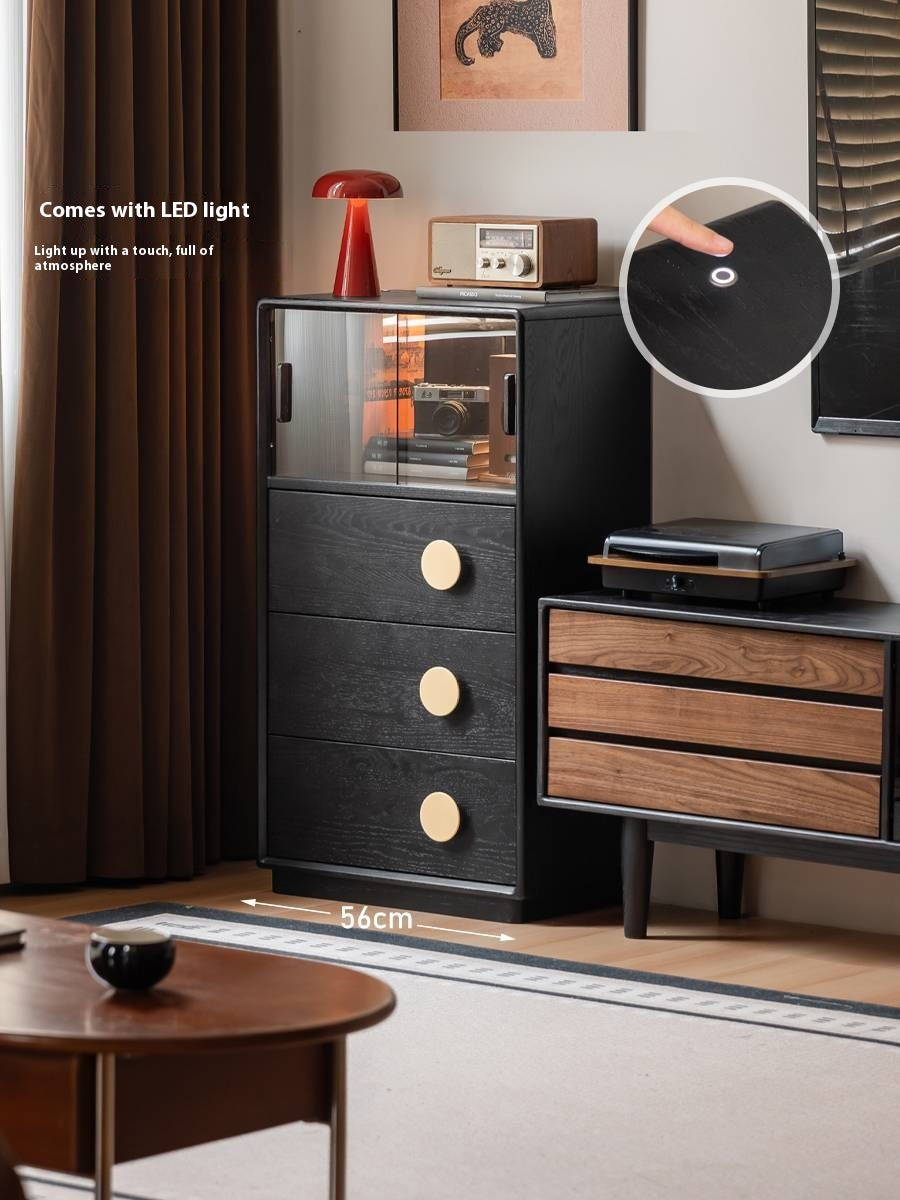 Ash Solid Wood Black Floor Standing Side Cabinet