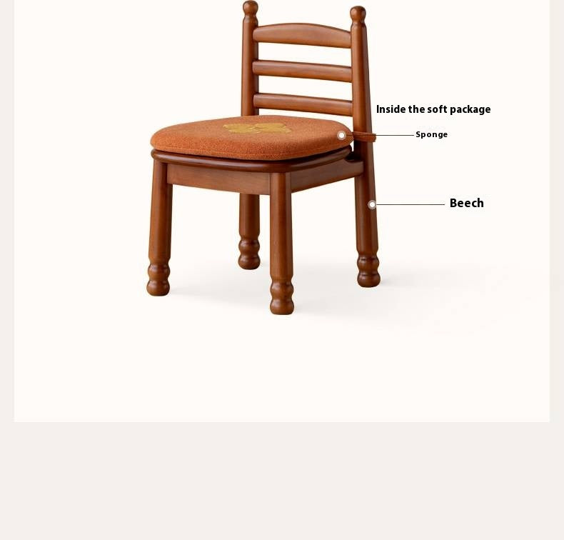 Beech Solid Wood Backrest Chair Medieval Style Soft Padded Chair