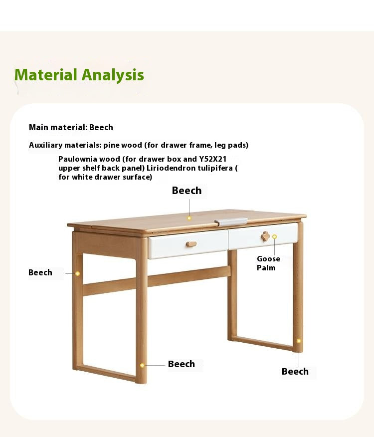 Beech Solid Wood Kids Learning Desk with Eye Protection Lamp