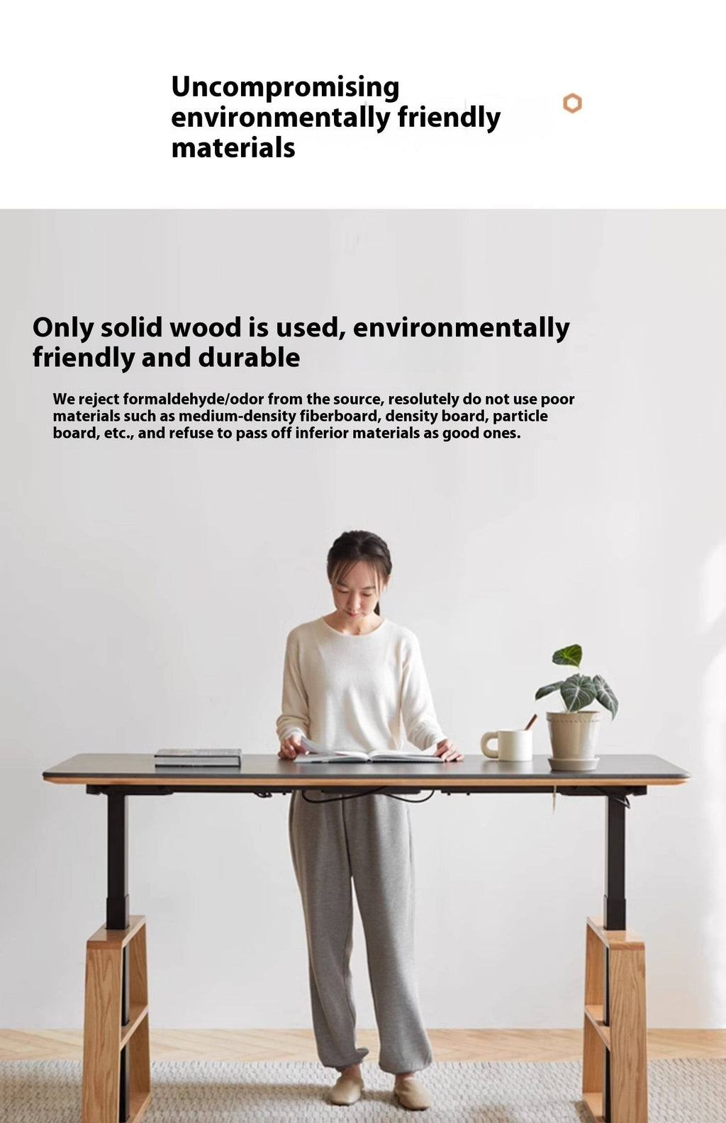 Oak Solid Wood Dual Electric Lifted Office Desk