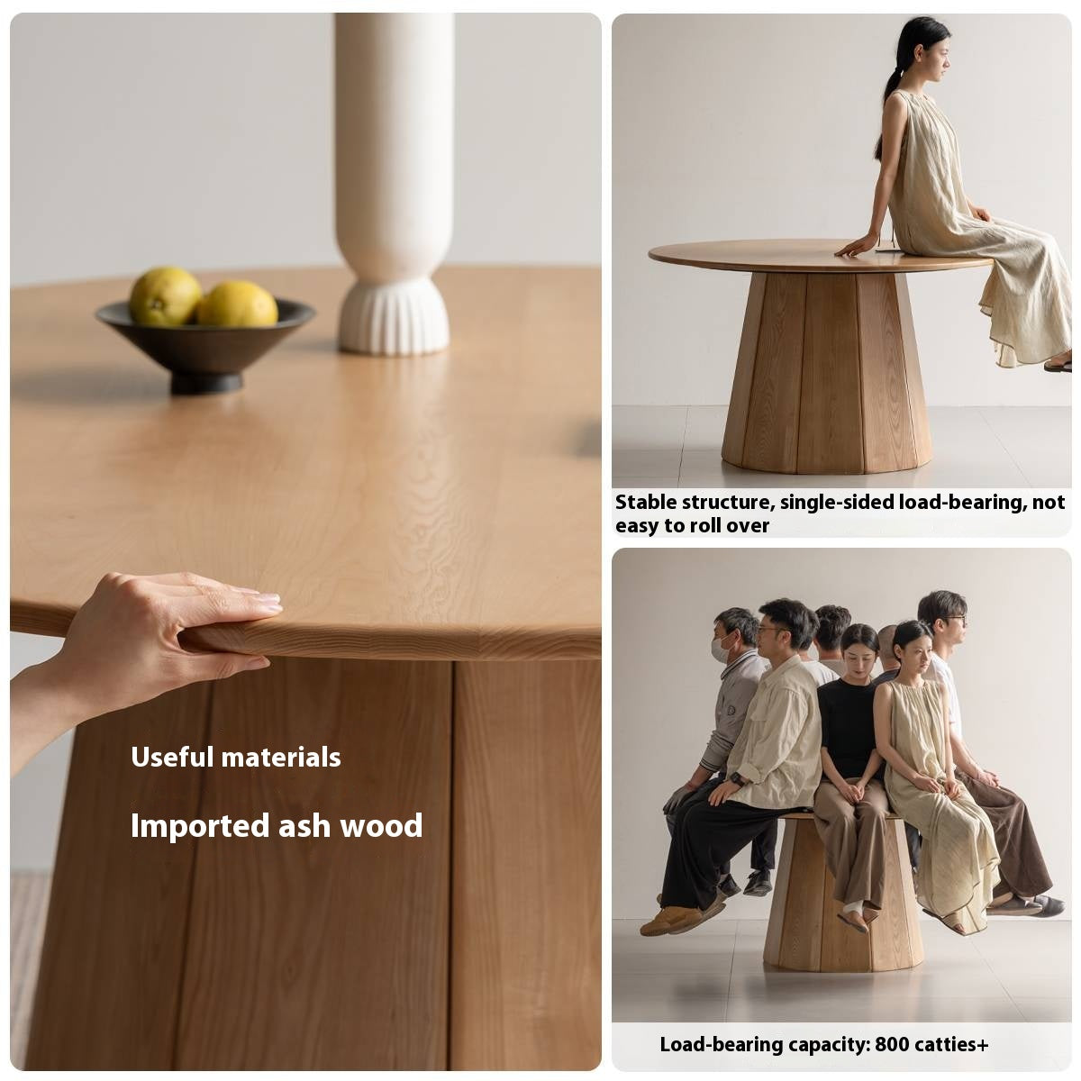 Ash Solid Wood Round Dining Table