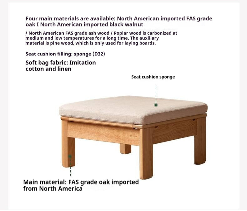 Black Walnut, Oak, Ash, Poplar Solid Wood Footstool Small Fabric Stool