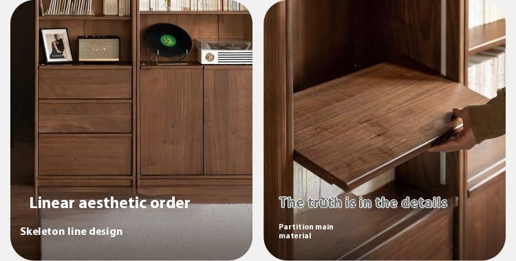 Black Walnut Solid Wood Light Luxury Bookcase and Storage